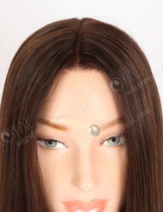 Medium Length Virgin Hair HD Melting Lace Front Wigs 16 Inch Straight Dark Brown Wigs for Beginners RLF-08055