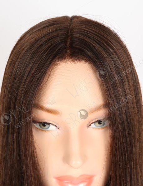 Medium Length Virgin Hair HD Melting Lace Front Wigs 16 Inch Straight Dark Brown Wigs for Beginners RLF-08055