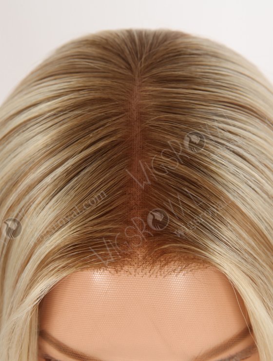 Medium Length Human Hair Brown Roots Blonde Hair Wig for Caucasian Women Realistic HD Melting Lace Front Wig RLF-08060-29458