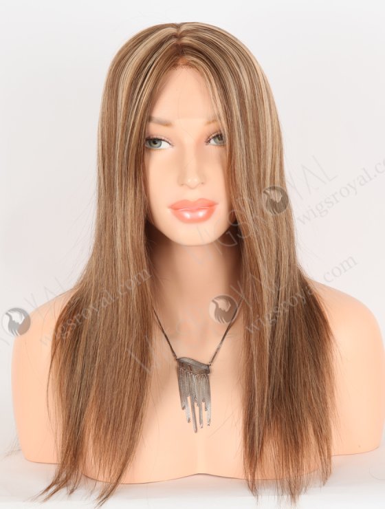 Trendy Brown Wig with Blonde Highlights Perfect Hairline | In Stock European Virgin Hair 16" Straight 4/10# Evenly Blended with 14# Highlights Lace Front Silk Top Glueless Wig GLL-08023-29579