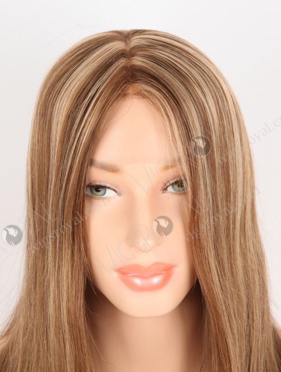 Trendy Brown Wig with Blonde Highlights Perfect Hairline | In Stock European Virgin Hair 16" Straight 4/10# Evenly Blended with 14# Highlights Lace Front Silk Top Glueless Wig GLL-08023-29580