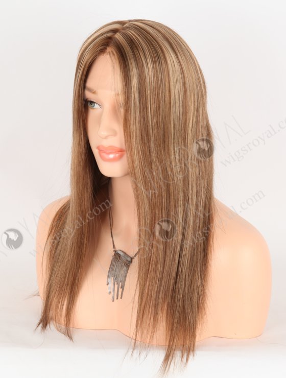 Trendy Brown Wig with Blonde Highlights Perfect Hairline | In Stock European Virgin Hair 16" Straight 4/10# Evenly Blended with 14# Highlights Lace Front Silk Top Glueless Wig GLL-08023-29581