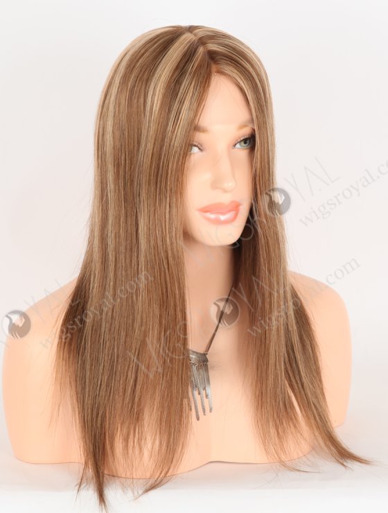 Trendy Brown Wig with Blonde Highlights Perfect Hairline | In Stock European Virgin Hair 16" Straight 4/10# Evenly Blended with 14# Highlights Lace Front Silk Top Glueless Wig GLL-08023-29583