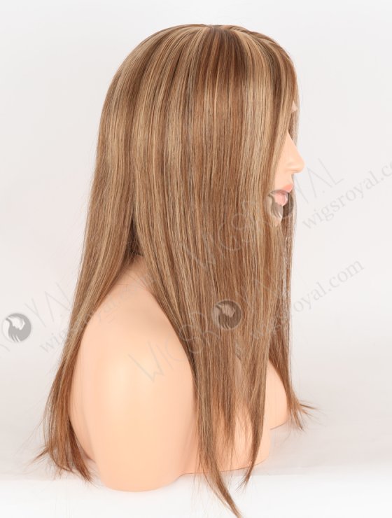 Trendy Brown Wig with Blonde Highlights Perfect Hairline | In Stock European Virgin Hair 16" Straight 4/10# Evenly Blended with 14# Highlights Lace Front Silk Top Glueless Wig GLL-08023-29584