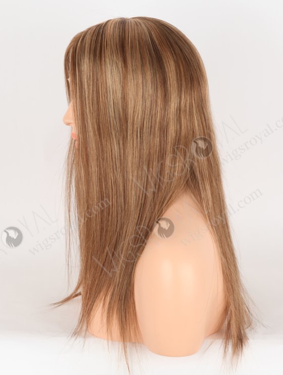 Trendy Brown Wig with Blonde Highlights Perfect Hairline | In Stock European Virgin Hair 16" Straight 4/10# Evenly Blended with 14# Highlights Lace Front Silk Top Glueless Wig GLL-08023-29585