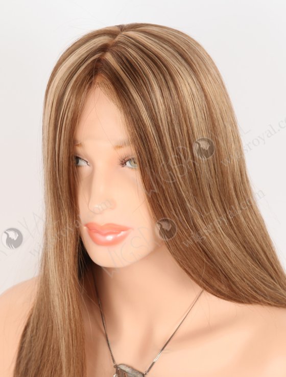 Trendy Brown Wig with Blonde Highlights Perfect Hairline | In Stock European Virgin Hair 16" Straight 4/10# Evenly Blended with 14# Highlights Lace Front Silk Top Glueless Wig GLL-08023-29586