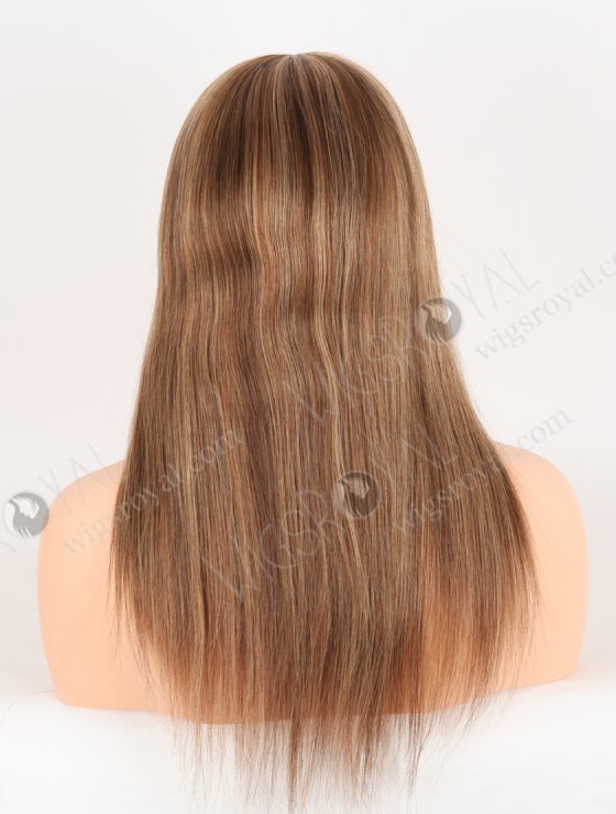 Trendy Brown Wig with Blonde Highlights Perfect Hairline | In Stock European Virgin Hair 16" Straight 4/10# Evenly Blended with 14# Highlights Lace Front Silk Top Glueless Wig GLL-08023-29588