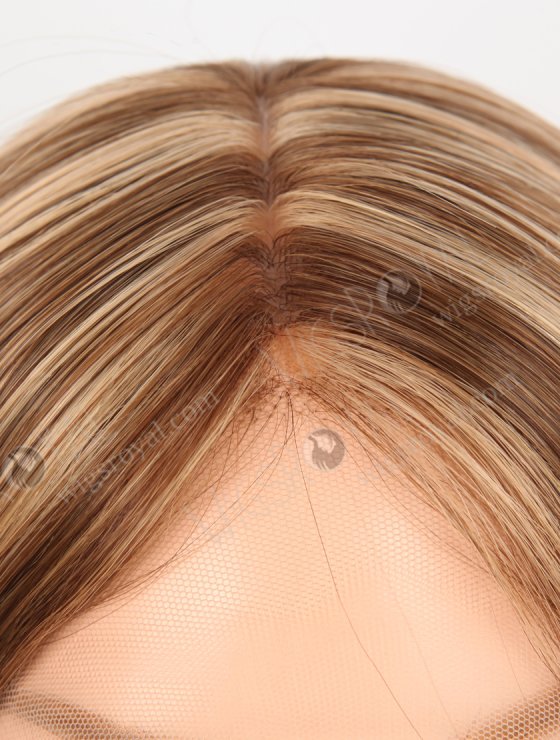 Trendy Brown Wig with Blonde Highlights Perfect Hairline | In Stock European Virgin Hair 16" Straight 4/10# Evenly Blended with 14# Highlights Lace Front Silk Top Glueless Wig GLL-08023-29589