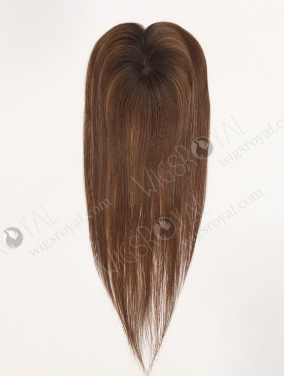 In Stock 2.75"*5.25" European Virgin Hair 16" Straight T2/10# with T2/8# Highlights Color Monofilament Hair Topper-122-29615