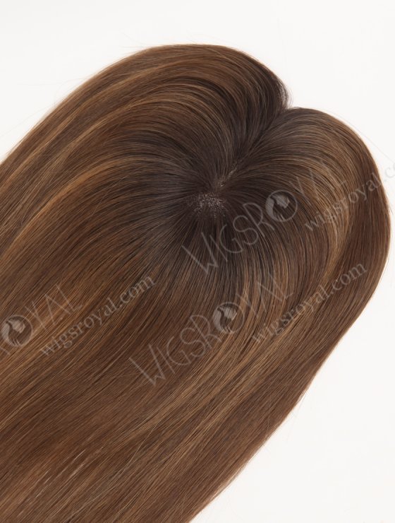 In Stock 2.75"*5.25" European Virgin Hair 16" Straight T2/10# with T2/8# Highlights Color Monofilament Hair Topper-122-29617