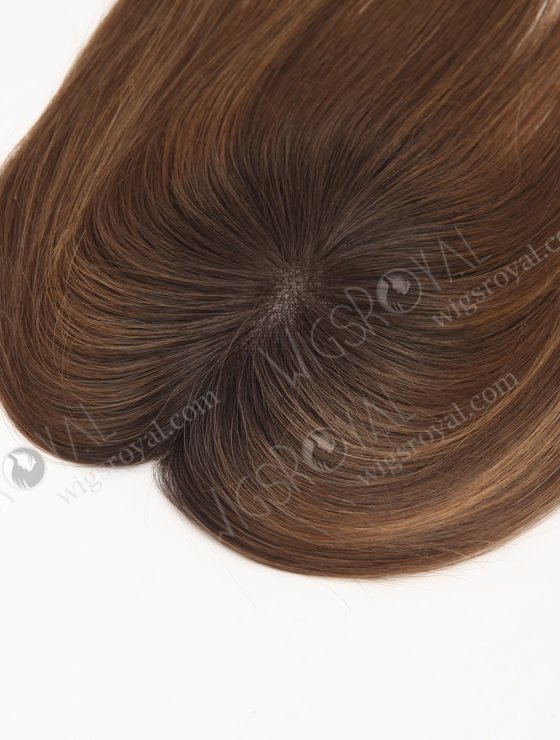 In Stock 2.75"*5.25" European Virgin Hair 16" Straight T2/10# with T2/8# Highlights Color Monofilament Hair Topper-122-29623