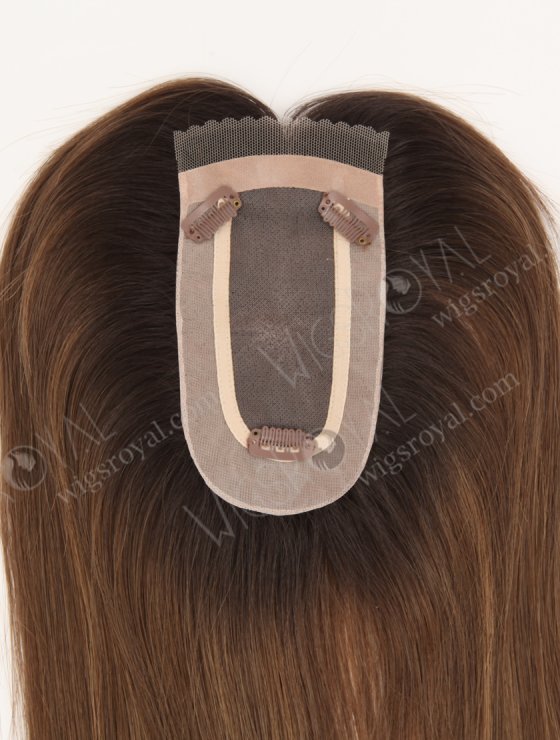 In Stock 2.75"*5.25" European Virgin Hair 16" Straight T2/10# with T2/8# Highlights Color Monofilament Hair Topper-122-29620