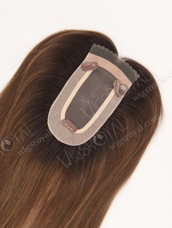 In Stock 2.75"*5.25" European Virgin Hair 16" Straight T2/10# with T2/8# Highlights Color Monofilament Hair Topper-122-29621