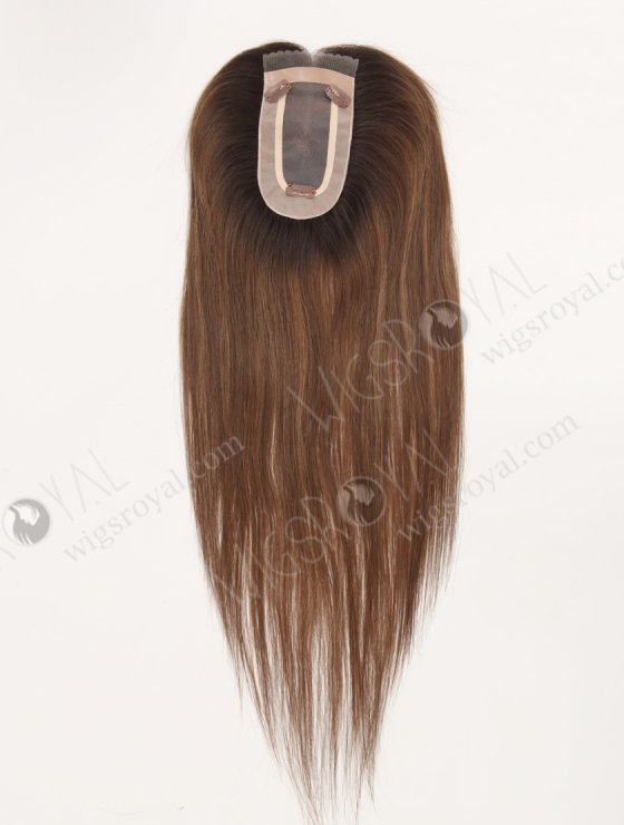 In Stock 2.75"*5.25" European Virgin Hair 16" Straight T2/10# with T2/8# Highlights Color Monofilament Hair Topper-122-29622