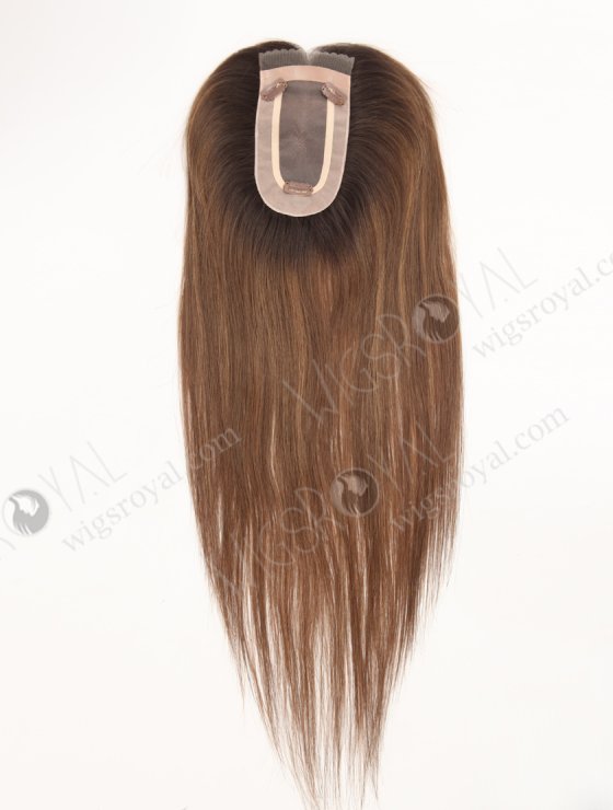 In Stock 2.75"*5.25" European Virgin Hair 16" Straight T2/10# with T2/8# Highlights Color Monofilament Hair Topper-122-29624