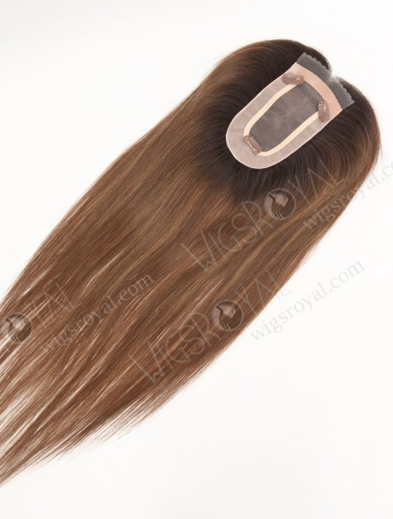 In Stock 2.75"*5.25" European Virgin Hair 16" Straight T2/10# with T2/8# Highlights Color Monofilament Hair Topper-122-29625