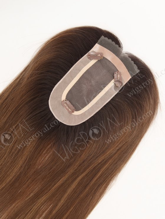 In Stock 2.75"*5.25" European Virgin Hair 16" Straight T2/10# with T2/8# Highlights Color Monofilament Hair Topper-122-29628