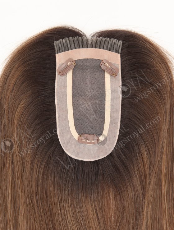 In Stock 2.75"*5.25" European Virgin Hair 16" Straight T2/10# with T2/8# Highlights Color Monofilament Hair Topper-122-29626