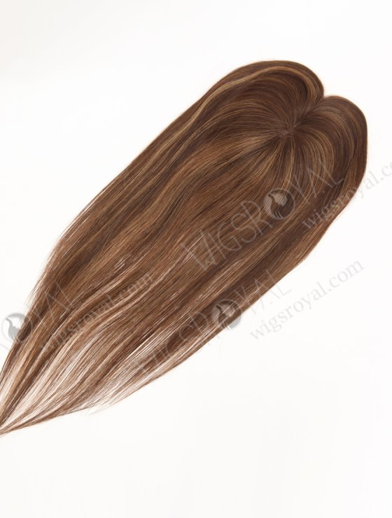 Charming Mini Lace Front Mono Topper Real Hair Top Pieces for Thinning Hair 16 Inch Chocolate Brown with Highlights Topper-091-29606