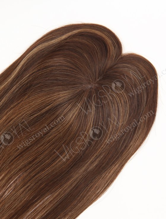 Charming Mini Lace Front Mono Topper Real Hair Top Pieces for Thinning Hair 16 Inch Chocolate Brown with Highlights Topper-091-29608