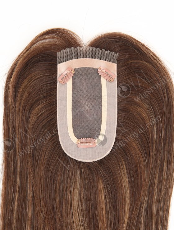 Charming Mini Lace Front Mono Topper Real Hair Top Pieces for Thinning Hair 16 Inch Chocolate Brown with Highlights Topper-091-29610