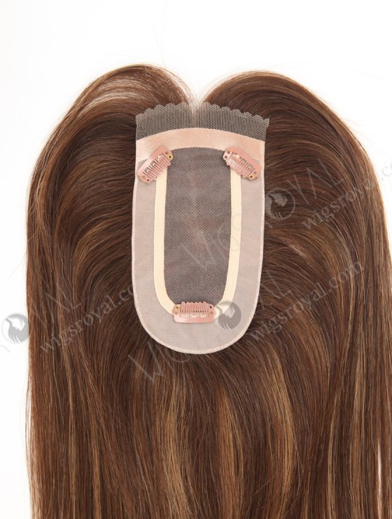 Charming Mini Lace Front Mono Topper Real Hair Top Pieces for Thinning Hair 16 Inch Chocolate Brown with Highlights Topper-091-29611