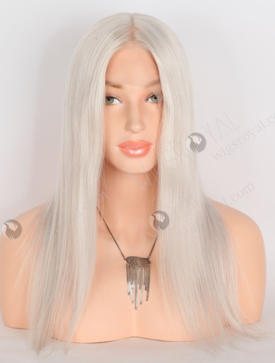 In Stock European Virgin Hair 16" Straight Platinum Gray Color Lace Front Silk Top Glueless Wig GLL-08083-29644