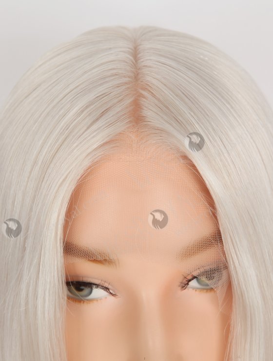 In Stock European Virgin Hair 16" Straight Platinum Gray Color Lace Front Silk Top Glueless Wig GLL-08083-29643