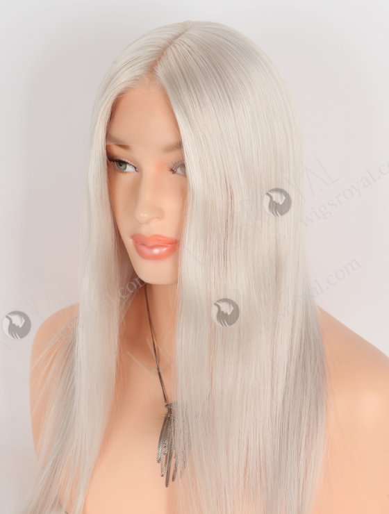 In Stock European Virgin Hair 16" Straight Platinum Gray Color Lace Front Silk Top Glueless Wig GLL-08083-29647