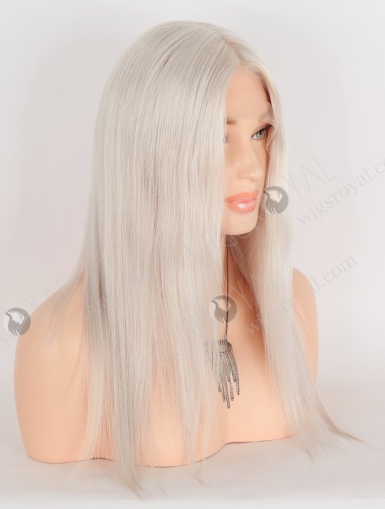 In Stock European Virgin Hair 16" Straight Platinum Gray Color Lace Front Silk Top Glueless Wig GLL-08083-29646