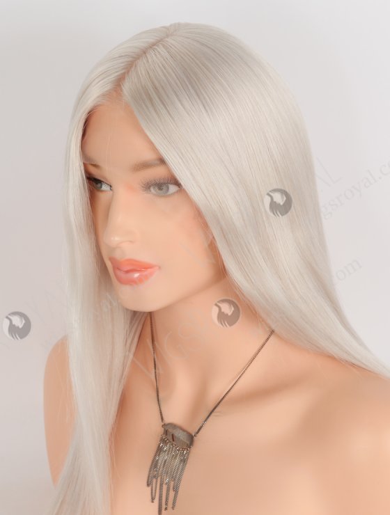 In Stock European Virgin Hair 16" Straight Platinum Gray Color Lace Front Silk Top Glueless Wig GLL-08083-29651