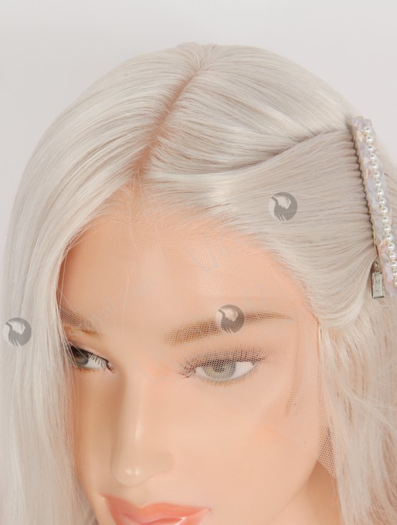 In Stock European Virgin Hair 16" Straight Platinum Gray Color Lace Front Silk Top Glueless Wig GLL-08083-29655