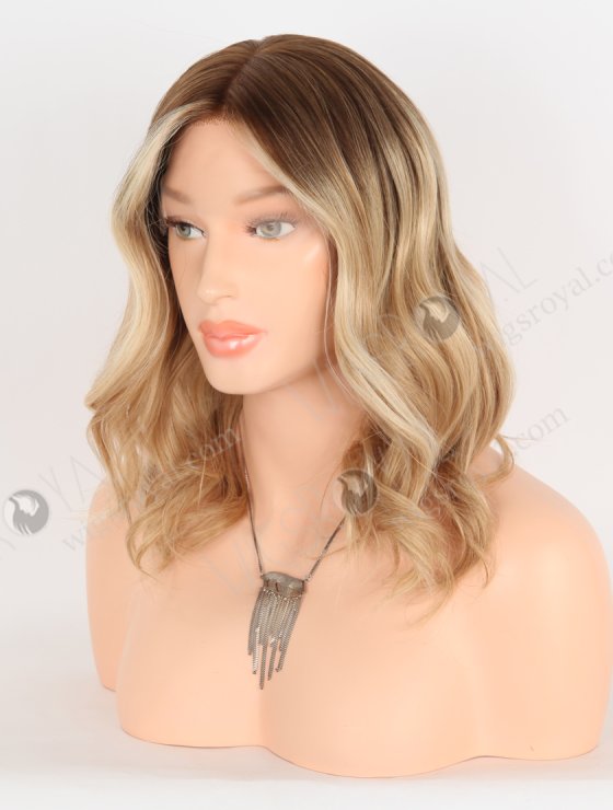 In Stock European Virgin Hair 12" Beach Wave T4/60/24/8# Color Lace Front Silk Top Glueless Wig GLL-08085-29678