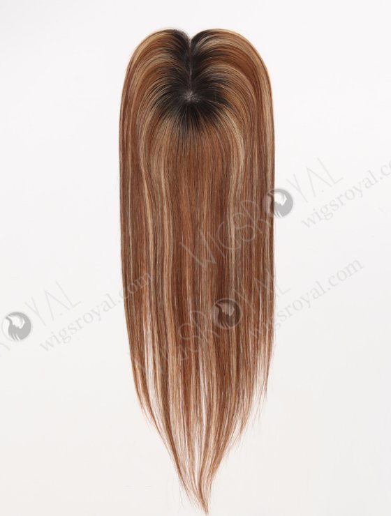 In Stock 2.75"*5.25" European Virgin Hair 16" Straight 6# with 27# Highlgihts, Natural Color Roots Monofilament Hair Topper-118-29741