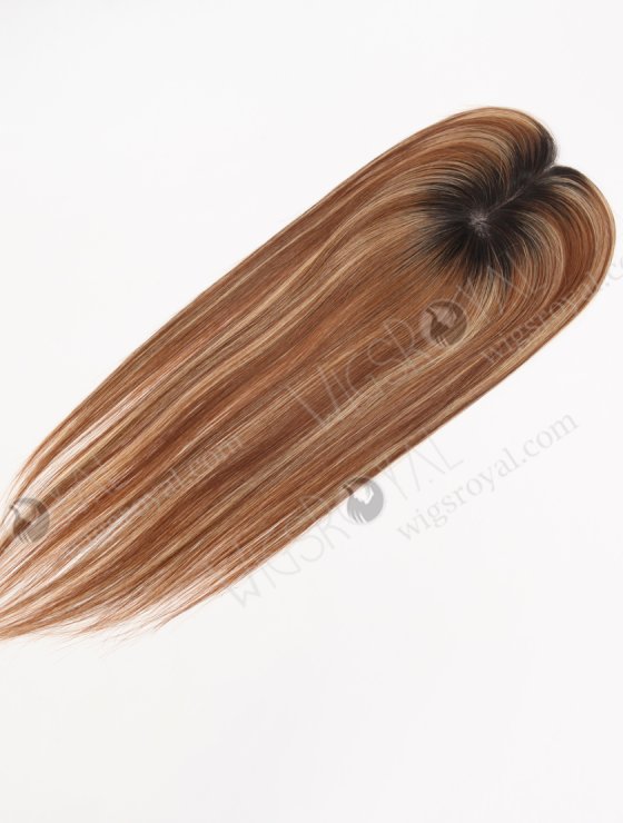 In Stock 2.75"*5.25" European Virgin Hair 16" Straight 6# with 27# Highlgihts, Natural Color Roots Monofilament Hair Topper-118-29738