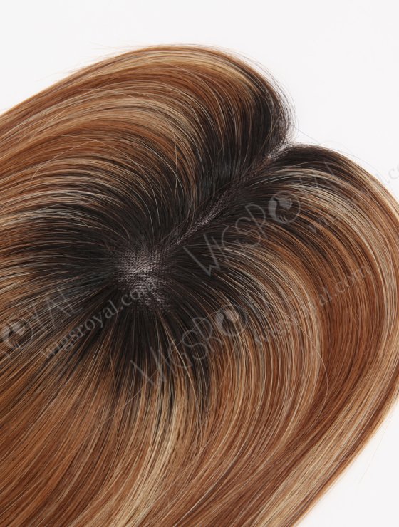 In Stock 2.75"*5.25" European Virgin Hair 16" Straight 6# with 27# Highlgihts, Natural Color Roots Monofilament Hair Topper-118-29739