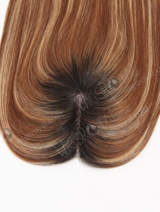 In Stock 2.75"*5.25" European Virgin Hair 16" Straight 6# with 27# Highlgihts, Natural Color Roots Monofilament Hair Topper-118-29747