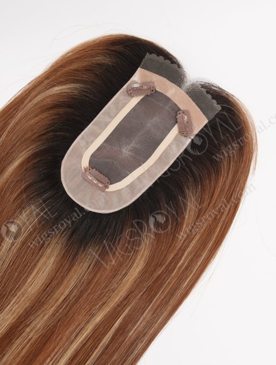 In Stock 2.75"*5.25" European Virgin Hair 16" Straight 6# with 27# Highlgihts, Natural Color Roots Monofilament Hair Topper-118-29748