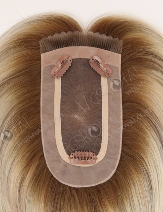 Light Volume Rooted Blonde with Brown Lowlights Small Base Mono Hair Topper-083