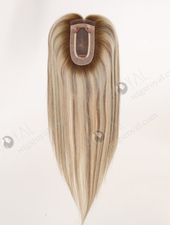 Light Volume Rooted Blonde with Brown Lowlights Small Base Mono Hair Topper-083
