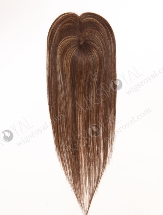 Charming Mini Lace Front Mono Topper Real Hair Top Pieces for Thinning Hair 16 Inch Chocolate Brown with Highlights Topper-091-29785