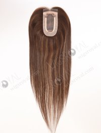 Charming Mini Lace Front Mono Topper Real Hair Top Pieces for Thinning Hair 16 Inch Chocolate Brown with Highlights Topper-091