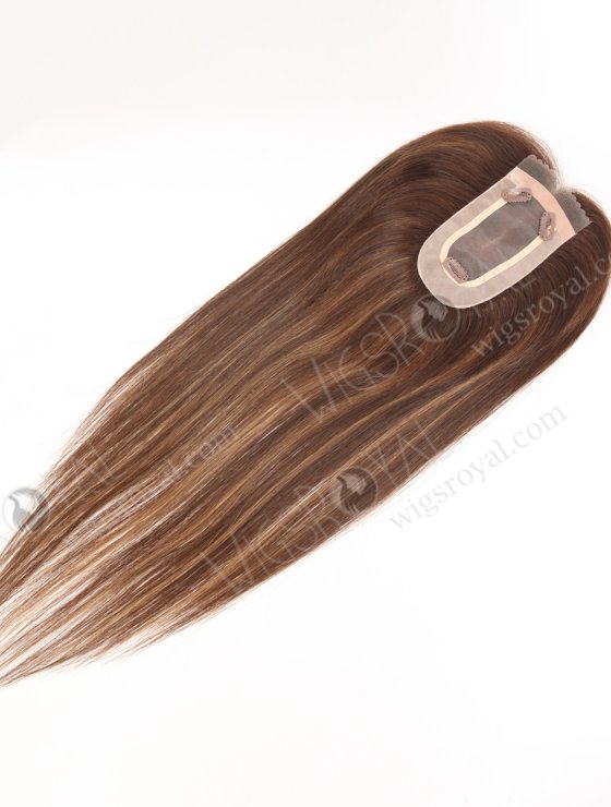 Charming Mini Lace Front Mono Topper Real Hair Top Pieces for Thinning Hair 16 Inch Chocolate Brown with Highlights Topper-091-29788