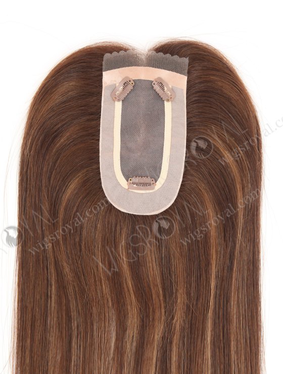 Charming Mini Lace Front Mono Topper Real Hair Top Pieces for Thinning Hair 16 Inch Chocolate Brown with Highlights Topper-091-29791