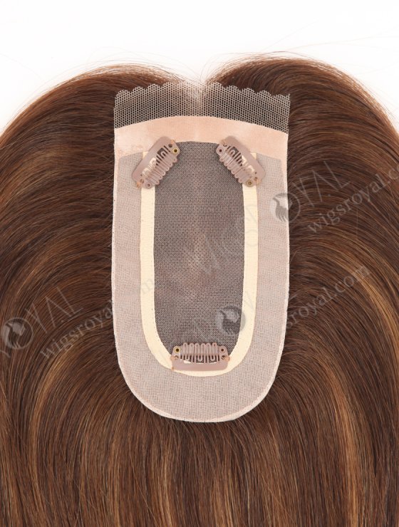 Charming Mini Lace Front Mono Topper Real Hair Top Pieces for Thinning Hair 16 Inch Chocolate Brown with Highlights Topper-091-29792