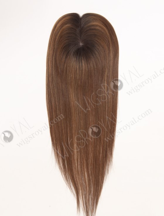 In Stock 2.75"*5.25" European Virgin Hair 16" Straight T2/10# with T2/8# Highlights Color Monofilament Hair Topper-122-29794