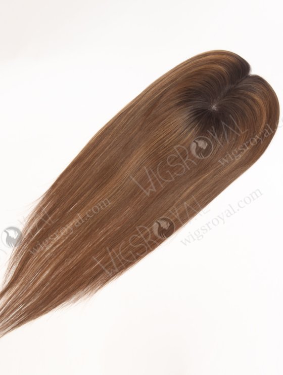 In Stock 2.75"*5.25" European Virgin Hair 16" Straight T2/10# with T2/8# Highlights Color Monofilament Hair Topper-122-29797