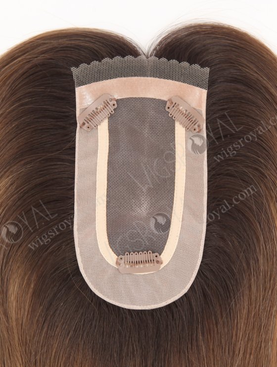 In Stock 2.75"*5.25" European Virgin Hair 16" Straight T2/10# with T2/8# Highlights Color Monofilament Hair Topper-122-29801