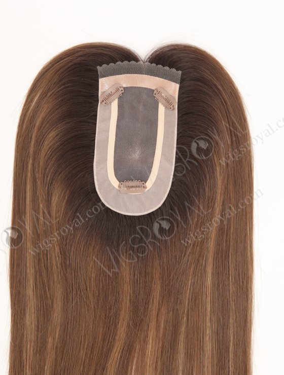 In Stock 2.75"*5.25" European Virgin Hair 16" Straight T2/10# with T2/8# Highlights Color Monofilament Hair Topper-122-29799