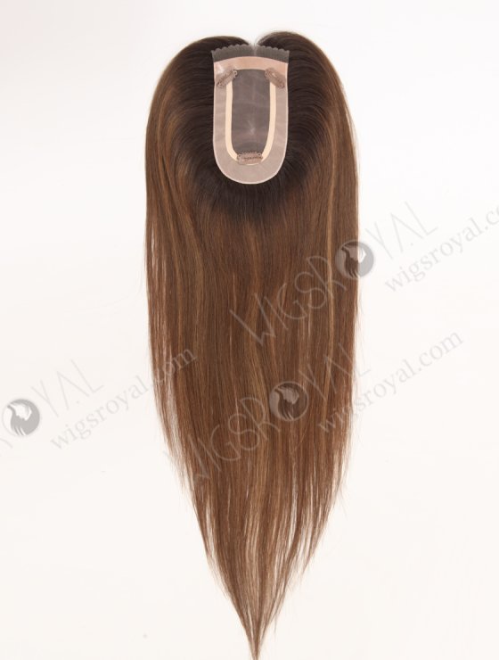 In Stock 2.75"*5.25" European Virgin Hair 16" Straight T2/10# with T2/8# Highlights Color Monofilament Hair Topper-122-29800